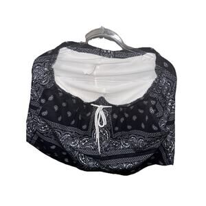 Women’s Black & White Bandana Print Crop Top XL | Elastic Waist Lounge Summer To